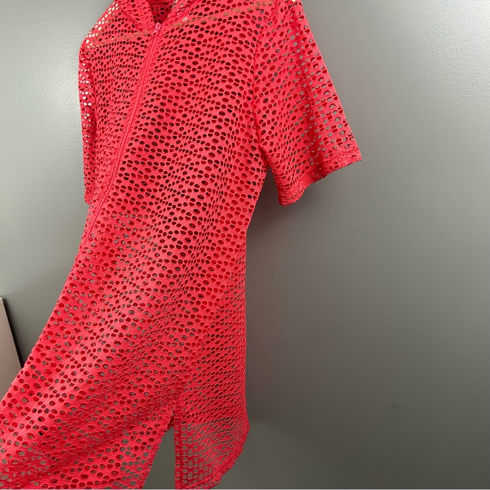 Cover Me Swim Hooded Mesh Zip Up Pink Swim Cover Size Medium - Picture 4 of 9
